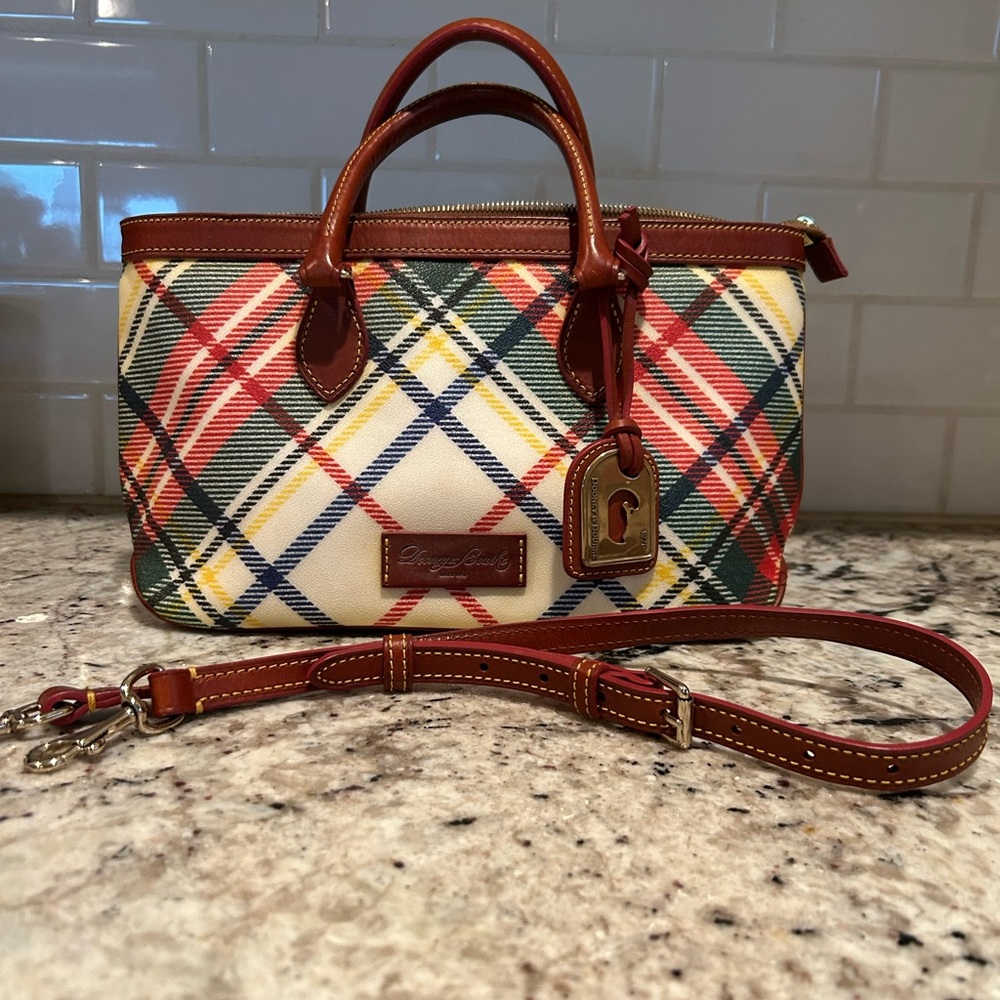 Dooney & Bourke Cream and Brown Satchel with Leather Trim